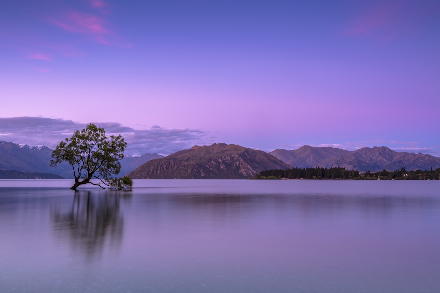 A mountain lake at dusk
